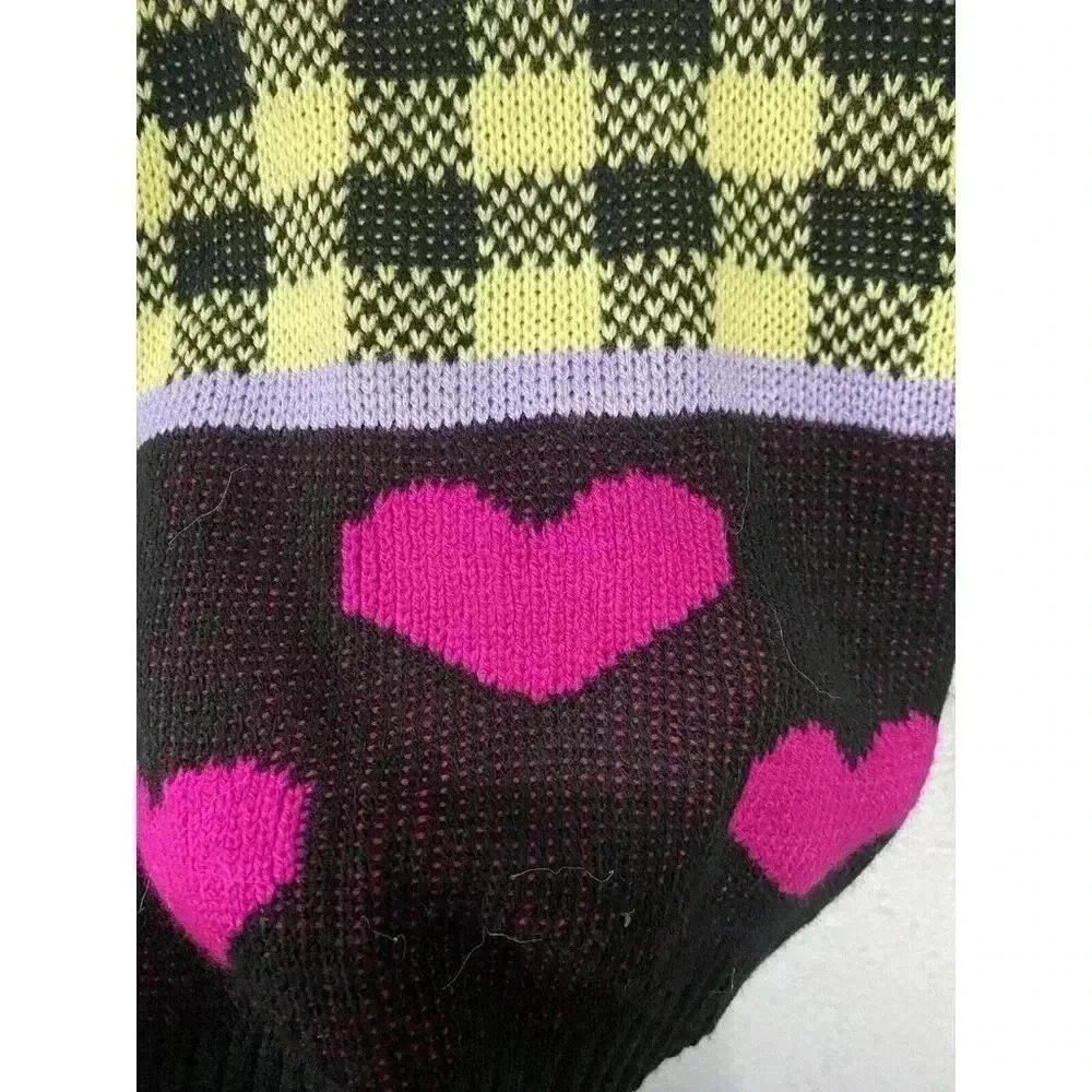 VTG women Small knit sweater Tunic Black Purple Bows Heart 1980s 1990s Oversized - Picture 3 of 5